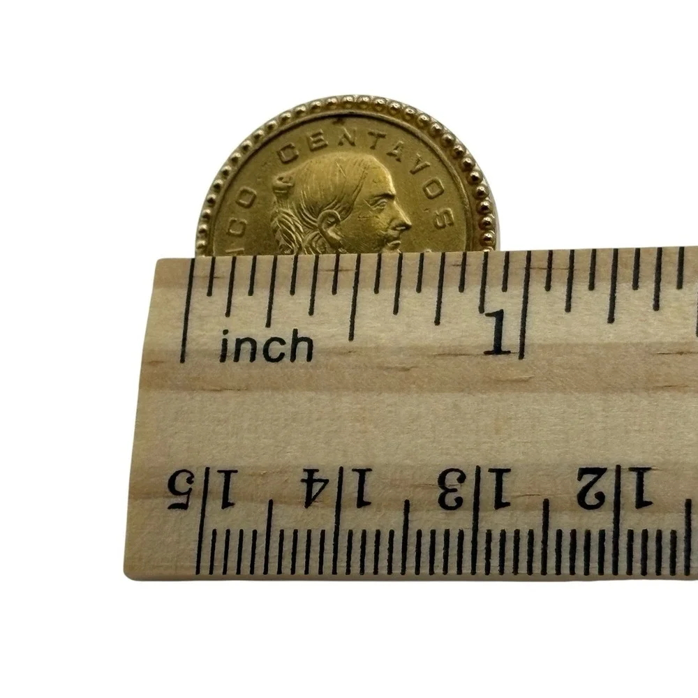 Mexican Coin‎ Cufflinks Mesh Wrap Around Gold Tone Vintage 50s 60s Cinco De Mayo